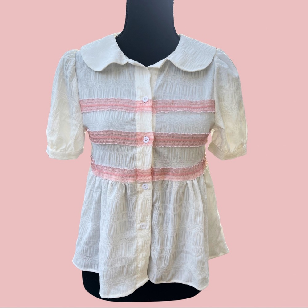 Cider white babydoll button up w/ pink lace • size XS